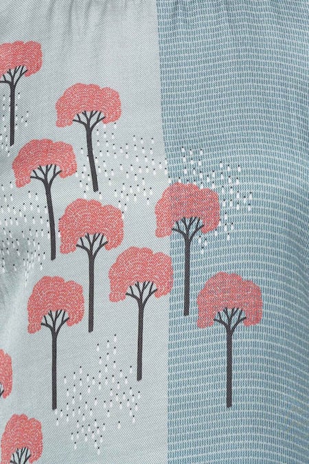 Shop So Us By Sougatpaul Blue Herringbone Round Printed Kurta And Palazzo Set Online at Aza Fashions Shop_So Us By Sougatpaul_Blue Herringbone Round Printed Kurta And Palazzo Set _Online_at_Aza_Fashions