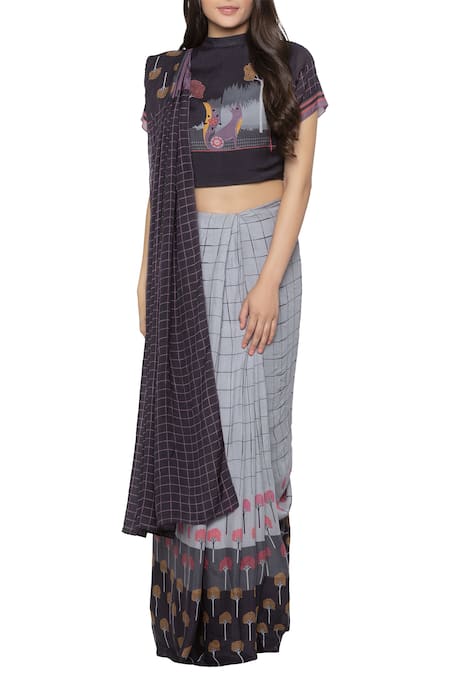 SO US by Sougatpaul Printed Pre-Draped Saree with Blouse 