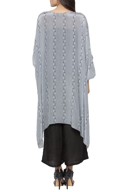 Shop So Us By Sougatpaul Black Crepe, Cotton Silk Round Jumpsuit With Printed Cape at Aza Fashions Shop_So Us By Sougatpaul_Black Crepe, Cotton Silk Round Jumpsuit With Printed Cape _at_Aza_Fashions