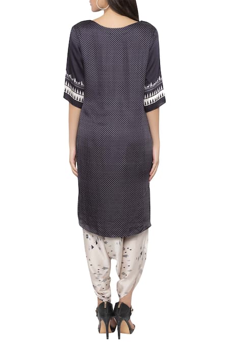 Shop So Us By Sougatpaul Grey Modal Satin Round Printed Kurta And Dhoti Pant Set at Aza Fashions Shop_So Us By Sougatpaul_Grey Modal Satin Round Printed Kurta And Dhoti Pant Set _at_Aza_Fashions