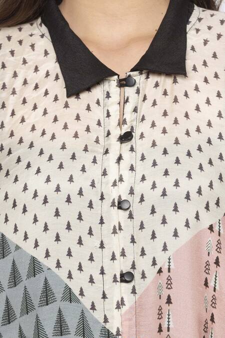 Shop_So Us By Sougatpaul_Multi Color Crepe Shirt Collar Printed Tunic _Online_at_Aza_Fashions