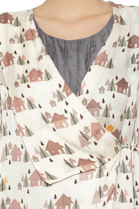 Shop So Us By Sougatpaul Grey Modal Satin Round Dress With Printed Jacket Online at Aza Fashions Shop_So Us By Sougatpaul_Grey Modal Satin Round Dress With Printed Jacket _Online_at_Aza_Fashions