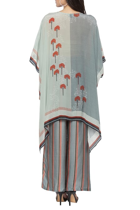 Shop So Us By Sougatpaul Blue Modal Satin Round Printed Kurta Set at Aza Fashions Shop_So Us By Sougatpaul_Blue Modal Satin Round Printed Kurta Set _at_Aza_Fashions