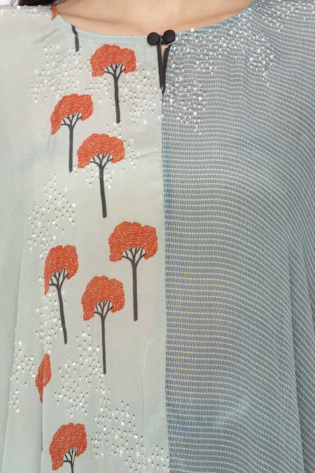 Shop So Us By Sougatpaul Blue Modal Satin Round Printed Kurta Set Online at Aza Fashions Shop_So Us By Sougatpaul_Blue Modal Satin Round Printed Kurta Set _Online_at_Aza_Fashions