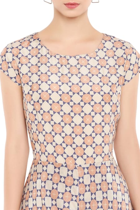 Shop_Soup By Sougat Paul_Peach Cotton Jumpsuit Roundjacket Mandarin Collar Printed With Jacket _Online_at_Aza_Fashions