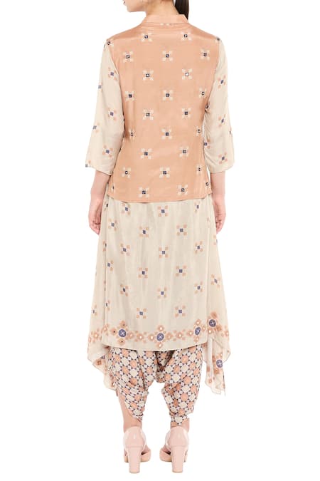 Shop Soup By Sougat Paul Beige Cotton Kurta Roundjacket Mandarin Collar And Dhoti Pant Set With Jacket at Aza Fashions Shop_Soup By Sougat Paul_Beige Cotton Kurta Roundjacket Mandarin Collar And Dhoti Pant Set With Jacket _at_Aza_Fashions