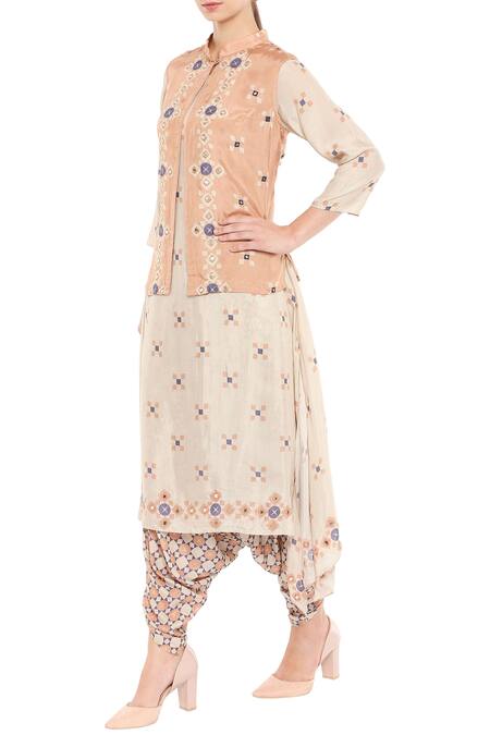 Buy Soup By Sougat Paul Beige Cotton Kurta Roundjacket Mandarin Collar And Dhoti Pant Set With Jacket Online at Aza Fashions Buy_Soup By Sougat Paul_Beige Cotton Kurta Roundjacket Mandarin Collar And Dhoti Pant Set With Jacket _Online_at_Aza_Fashions