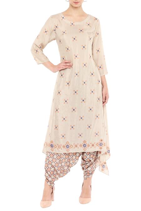 Shop Soup By Sougat Paul Beige Cotton Kurta Roundjacket Mandarin Collar And Dhoti Pant Set With Jacket Online at Aza Fashions Shop_Soup By Sougat Paul_Beige Cotton Kurta Roundjacket Mandarin Collar And Dhoti Pant Set With Jacket _Online_at_Aza_Fashions