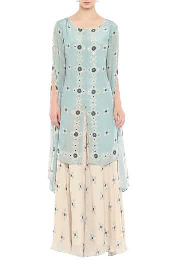 Buy_Soup By Sougat Paul_Blue Crepe Round Printed Kurta And Gharara Set _Online_at_Aza_Fashions