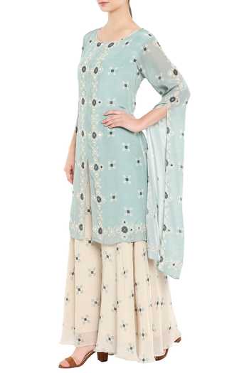 Shop_Soup By Sougat Paul_Blue Crepe Round Printed Kurta And Gharara Set _Online_at_Aza_Fashions