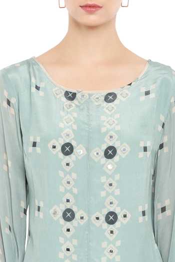 Soup By Sougat Paul_Blue Crepe Round Printed Kurta And Gharara Set _at_Aza_Fashions
