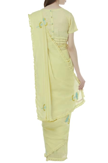 Shop Shagun Manchanda Yellow Linen Embroidered Saree at Aza Fashions Shop_Shagun Manchanda_Yellow Linen Embroidered Saree _at_Aza_Fashions