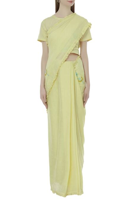 Buy Shagun Manchanda Yellow Linen Embroidered Saree Online at Aza Fashions Buy_Shagun Manchanda_Yellow Linen Embroidered Saree _Online_at_Aza_Fashions
