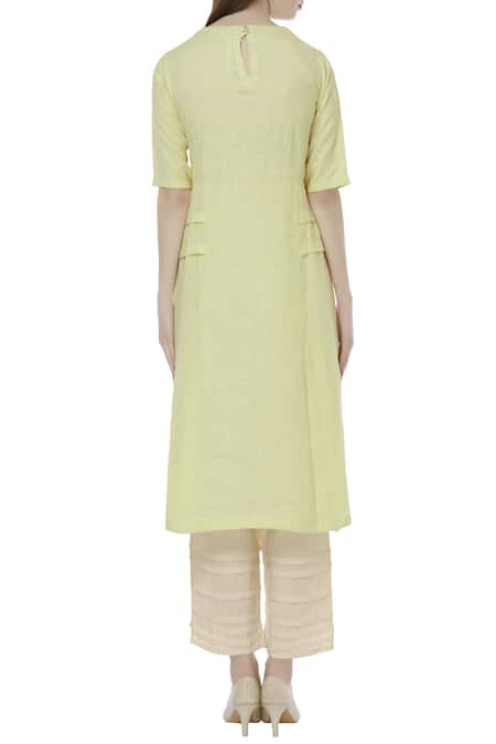 Shop_Shagun Manchanda_Yellow Linen Round Embroidered Tunic  _at_Aza_Fashions