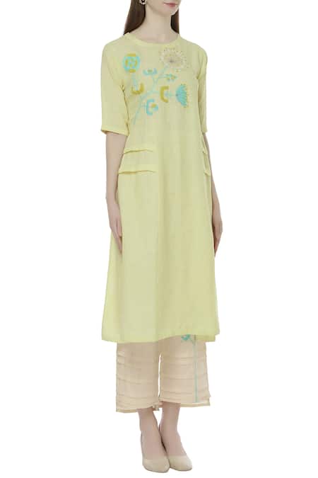 Shagun Manchanda_Yellow Linen Round Embroidered Tunic  _Online_at_Aza_Fashions