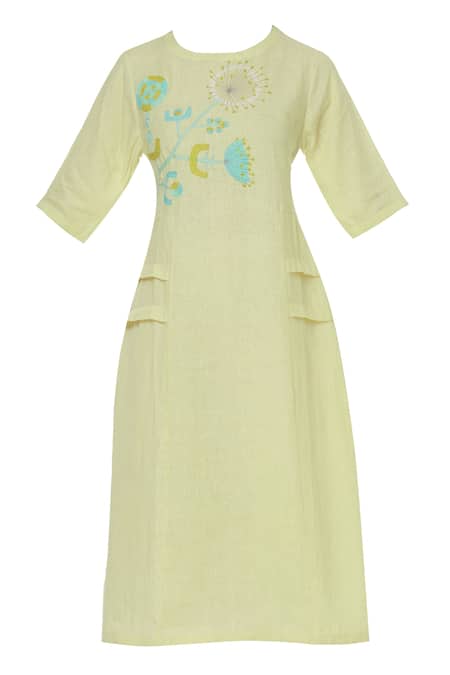 Shop_Shagun Manchanda_Yellow Linen Round Embroidered Tunic  _Online_at_Aza_Fashions