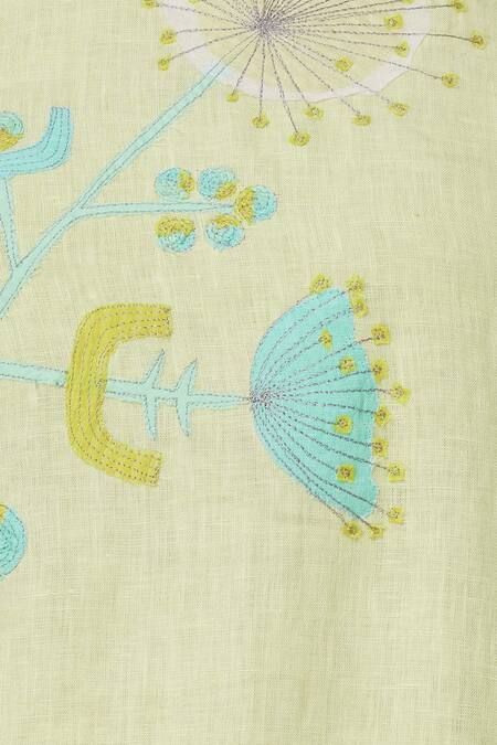 Shagun Manchanda_Yellow Linen Round Embroidered Tunic  _at_Aza_Fashions