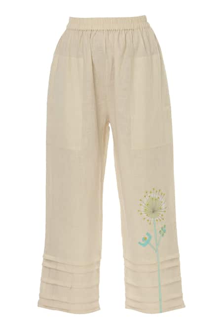 Shop_Shagun Manchanda_Beige Linen Straight Pants  _at_Aza_Fashions