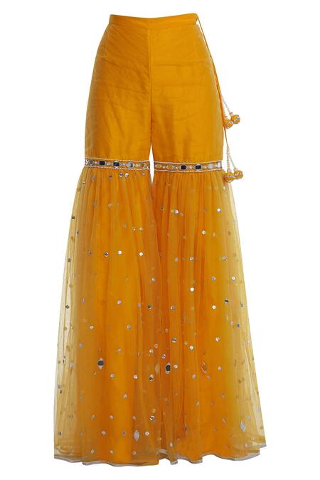 Shop_Preeti S Kapoor_Orange Net, Dupion Round Embellished Kurta Sharara Set_Online_at_Aza_Fashions