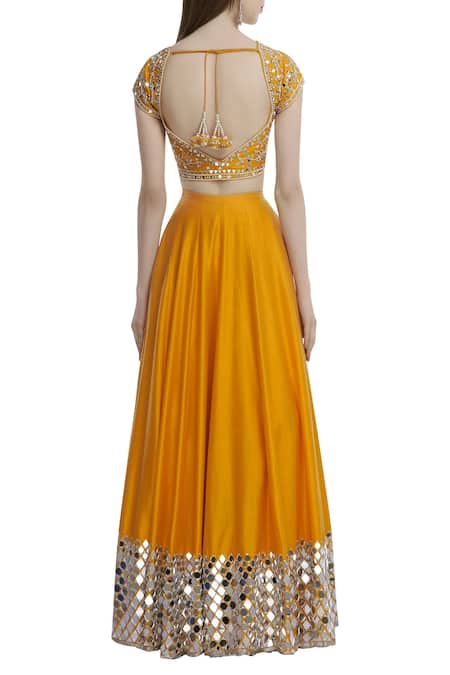 Shop_Preeti S Kapoor_Orange Dupion Sweetheart Neck Embellished Lehenga Set _at_Aza_Fashions