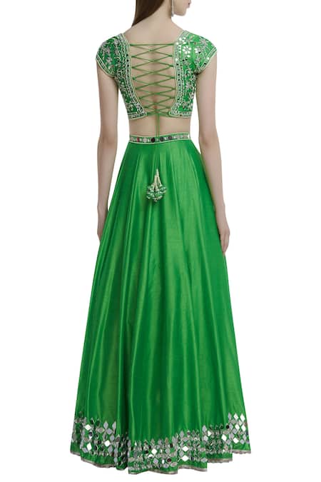 Shop_Preeti S Kapoor_Green Dupion Sweetheart Neck Embellished Lehenga Set _at_Aza_Fashions