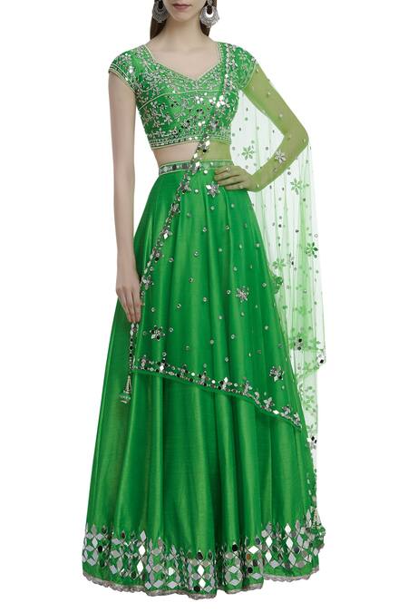 Preeti S Kapoor_Green Dupion Sweetheart Neck Embellished Lehenga Set _Online_at_Aza_Fashions