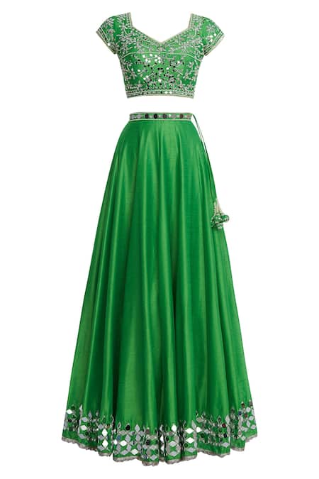 Buy_Preeti S Kapoor_Green Dupion Sweetheart Neck Embellished Lehenga Set _Online_at_Aza_Fashions