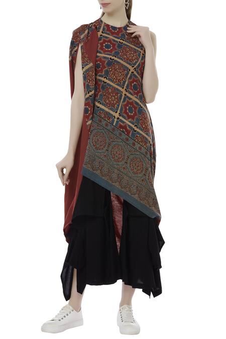 Fahd Khatri Grey Organic Bamboo Handwoven Ajrakh Print Kurta