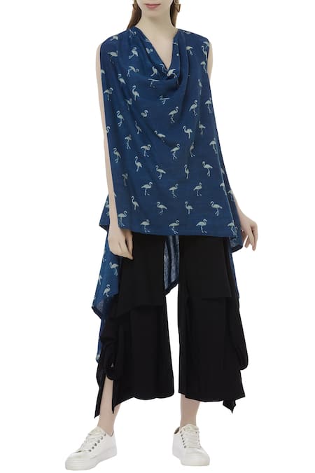 Fahd Khatri Blue Organic Cotton Handwoven Ajrakh Print Tunic