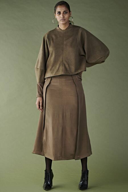 Nikita Mhaisalkar Brown Jumper With Skirt Online at Aza Fashions Nikita Mhaisalkar_Brown Jumper With Skirt_Online_at_Aza_Fashions