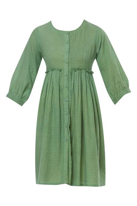 Buy_Sagaa By Vanita_Green Cotton Muslin Round Neck Shirt Dress With Inner_Online_at_Aza_Fashions