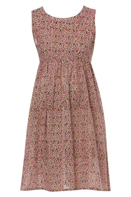 Shop_Sagaa By Vanita_Green Cotton Muslin Round Neck Shirt Dress With Inner_Online_at_Aza_Fashions