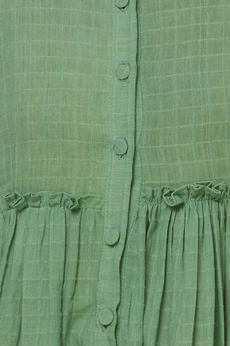 Sagaa By Vanita_Green Cotton Muslin Round Neck Shirt Dress With Inner_at_Aza_Fashions