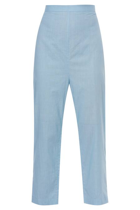 Shop_Sagaa By Vanita_Blue Muslin V Neck Embroidered Kurta And Pant Set _Online_at_Aza_Fashions