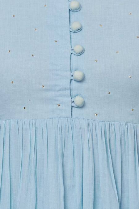 Sagaa By Vanita_Blue Muslin V Neck Embroidered Kurta And Pant Set _at_Aza_Fashions