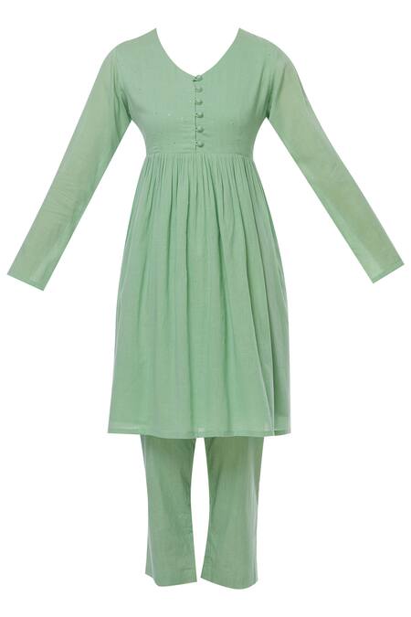 Buy_Sagaa By Vanita_Green Cotton V Neck Kurta Set _Online_at_Aza_Fashions