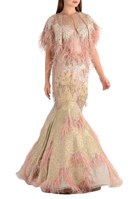 Not So Serious By Pallavi Mohan Pink Tulle Embroidered Fish Cut Gown