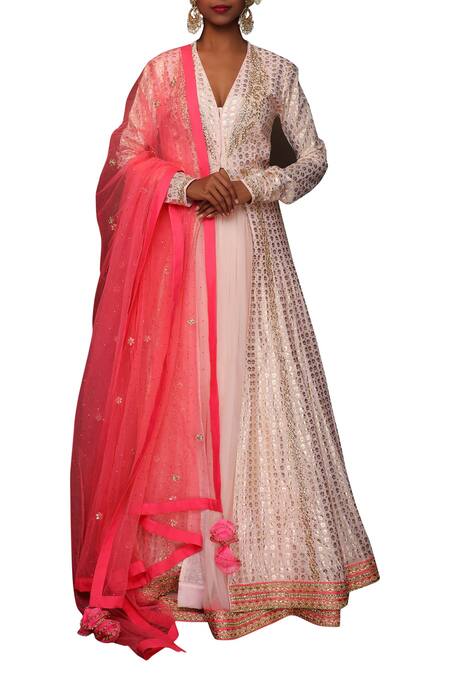 Buy Nikasha Pink Crepe V Neck Printed Front Slit Kurta And Lehenga Set Online at Aza Fashions Buy_Nikasha_Pink Crepe V Neck Printed Front Slit Kurta And Lehenga Set _Online_at_Aza_Fashions