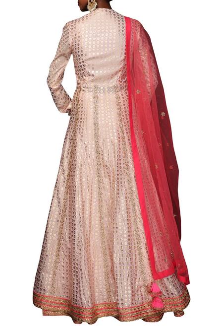 Rubab Peplum Kurta With Skirt Set, Organza Wheat Lehenga Set