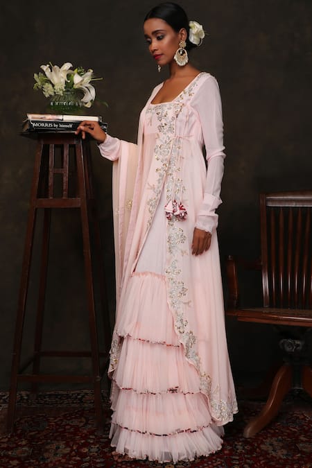 Nikasha Embroidered layered anarkali set 