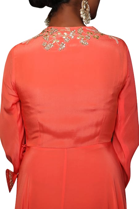 Nikasha_Coral Crepe Round Angrakha Kurta Set _at_Aza_Fashions
