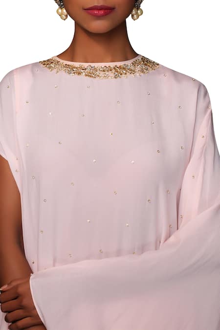 Buy_Nikasha_Pink Crepe Round Neck Kaftan Tunic And Sharara Set _Online_at_Aza_Fashions