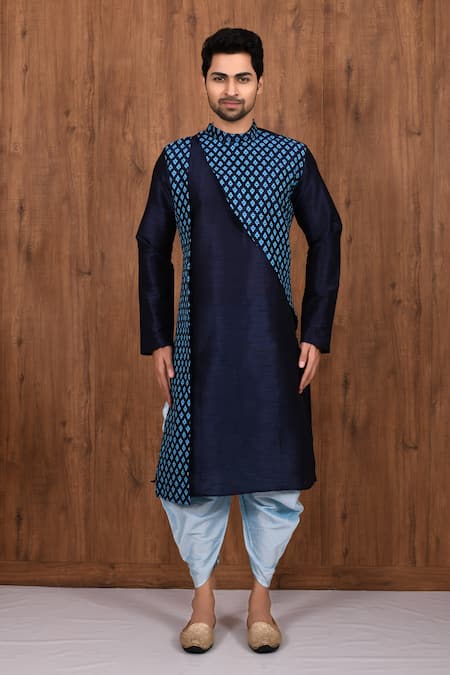Arihant Rai Sinha_Blue Silk Woven Panelled Kurta Set _Online_at_Aza_Fashions