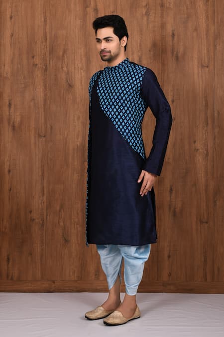 Buy_Arihant Rai Sinha_Blue Silk Woven Panelled Kurta Set _Online_at_Aza_Fashions