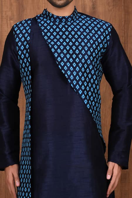Shop_Arihant Rai Sinha_Blue Silk Woven Panelled Kurta Set _Online_at_Aza_Fashions