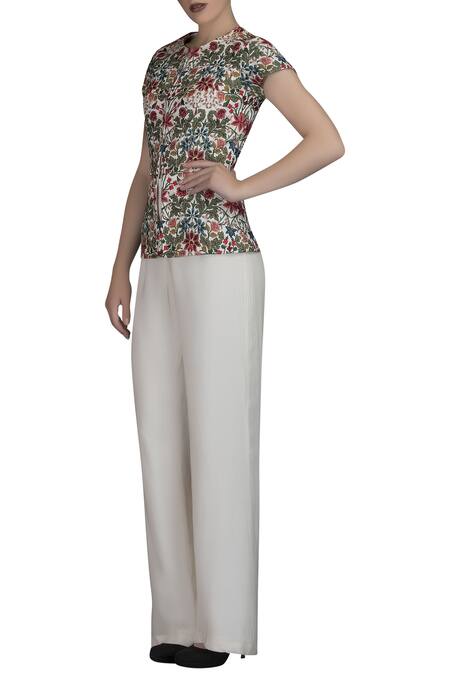 Varun Bahl_White Raw Silk Round Embroidered Jacket Pant Ser_Online_at_Aza_Fashions