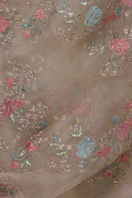 Ranian_Beige Silk Organza Embroidered Saree With Blouse_at_Aza_Fashions