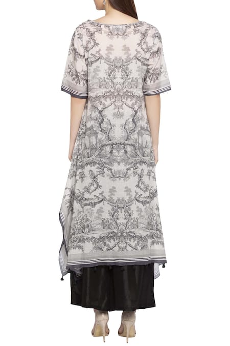 Shop So Us By Sougatpaul Black Round Neck Printed Kurta Palazzo Set at Aza Fashions Shop_So Us By Sougatpaul_Black Round Neck Printed Kurta Palazzo Set _at_Aza_Fashions