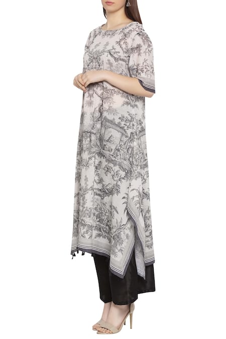 So Us By Sougatpaul Black Round Neck Printed Kurta Palazzo Set Online at Aza Fashions So Us By Sougatpaul_Black Round Neck Printed Kurta Palazzo Set _Online_at_Aza_Fashions