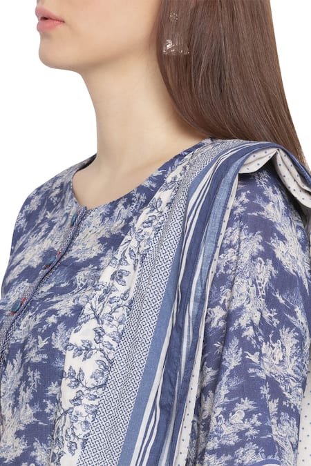Shop So Us By Sougatpaul Blue Muslin Slub Round Printed Kurta And Palazzo Set Online at Aza Fashions Shop_So Us By Sougatpaul_Blue Muslin Slub Round Printed Kurta And Palazzo Set _Online_at_Aza_Fashions